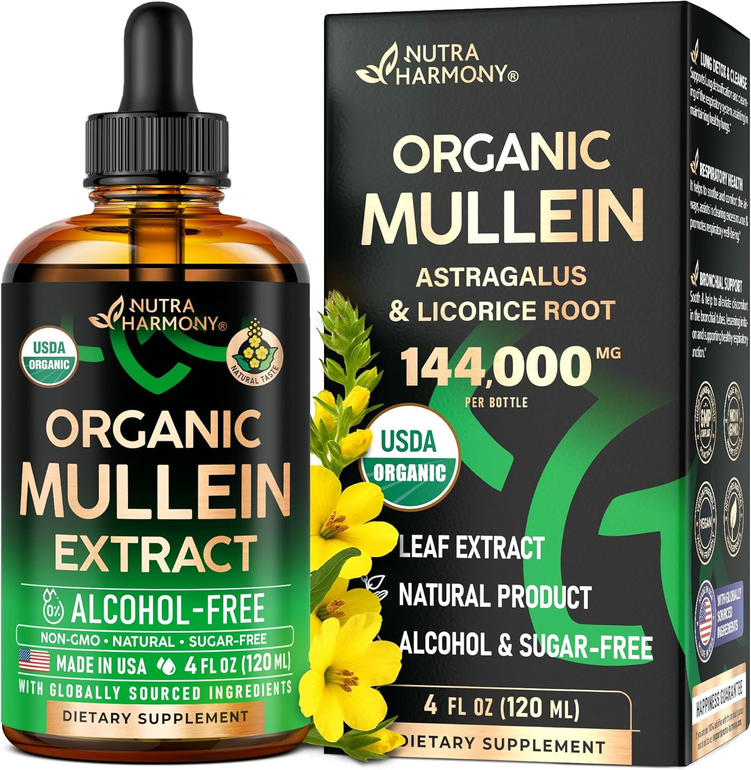 Mullein Drops for Lungs - USDA Organic Liquid - Mullein Leaf Extract Supplement 