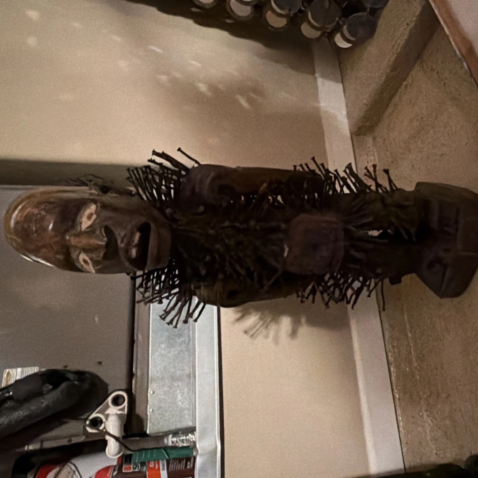 Kongo Nail Fetish Figure Sculpture Dark Wood Tone Wood African Art