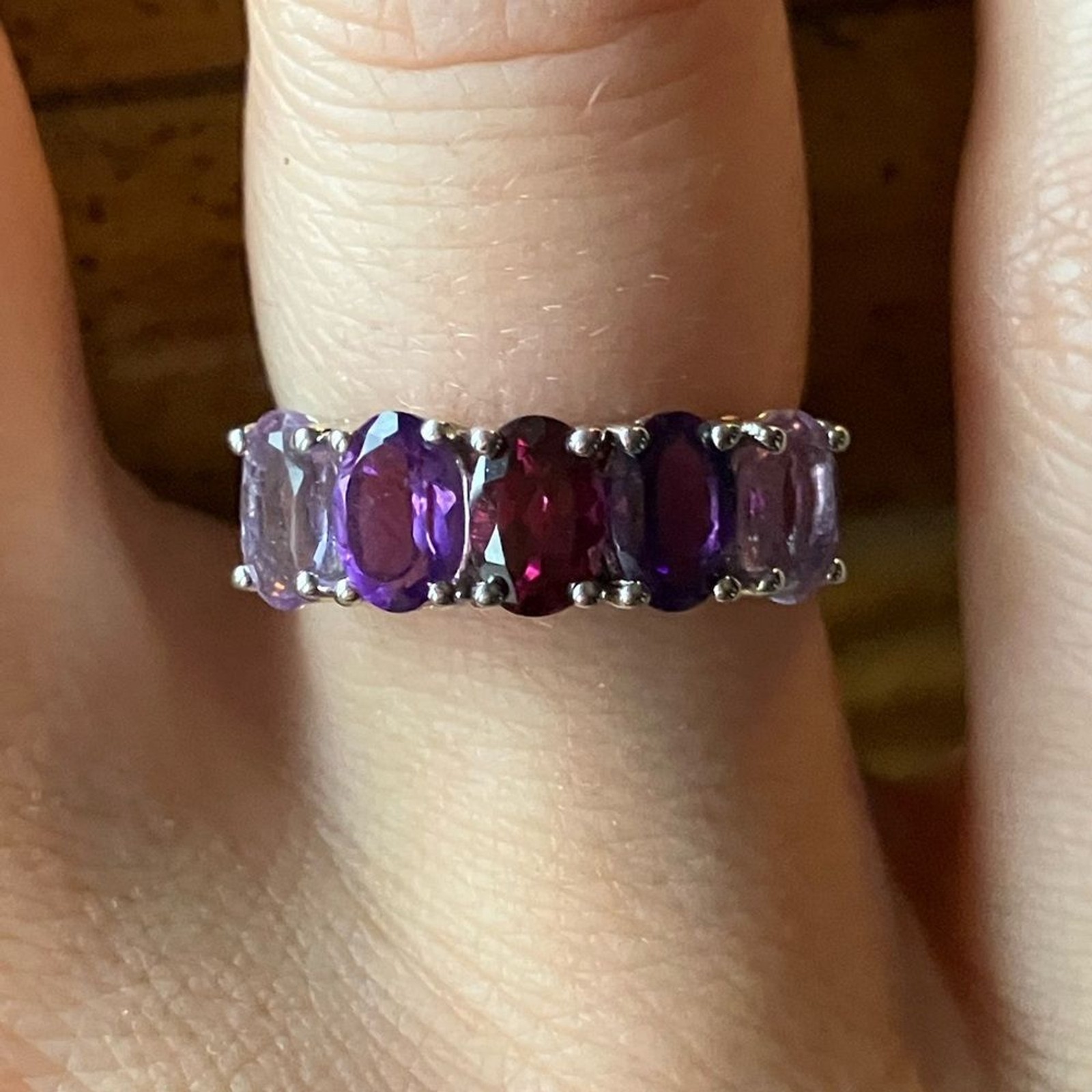 Natural Garnet Amethyst Sterling Silver Ring Size 5.75