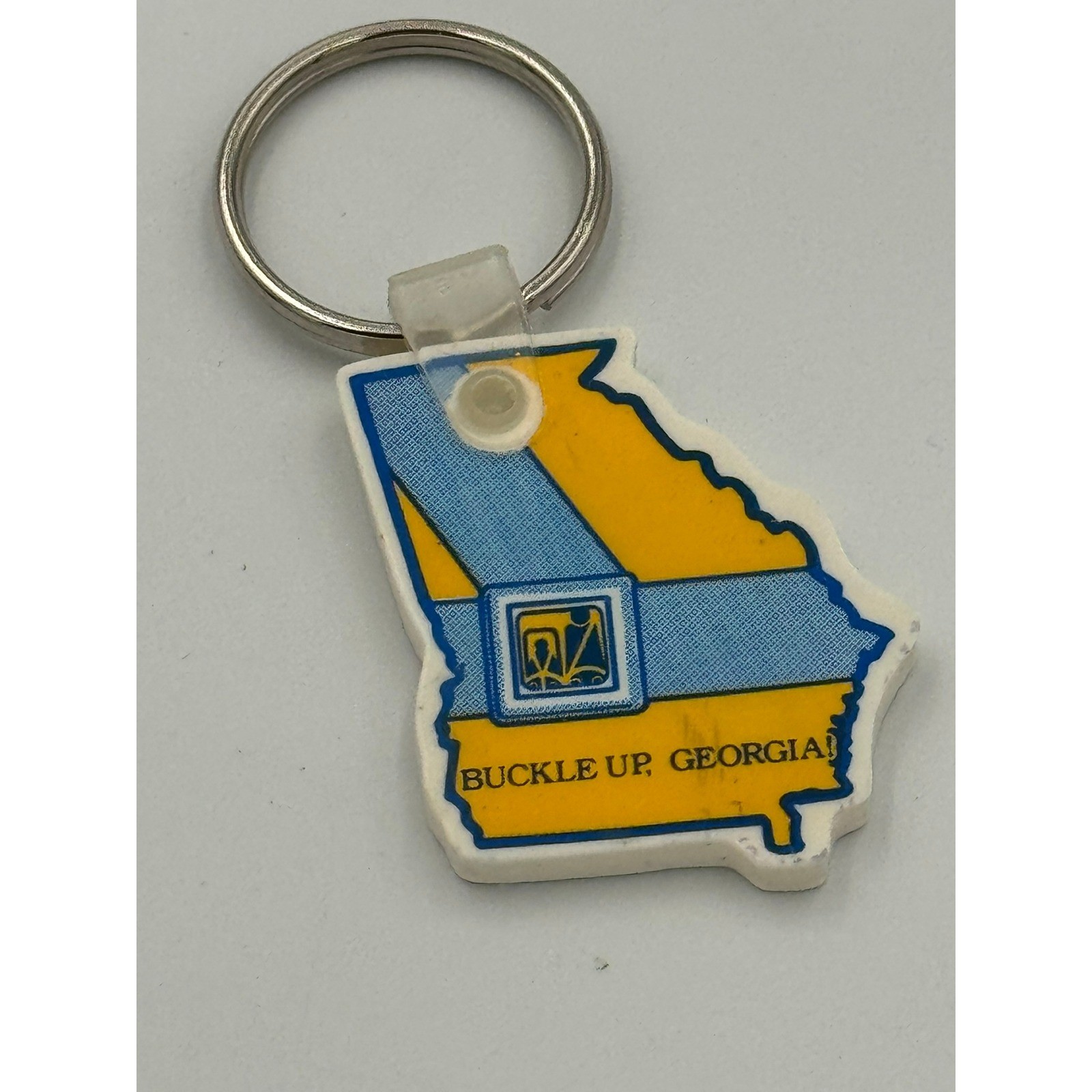 Vintage Buckle Up Georgia Safety Belt Enforcement Blitz State Shape Keychain