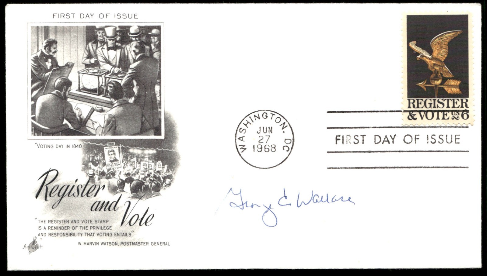 Governor George Wallace First 1st Day Cover Signed Auto -Rare Vintage Autograph
