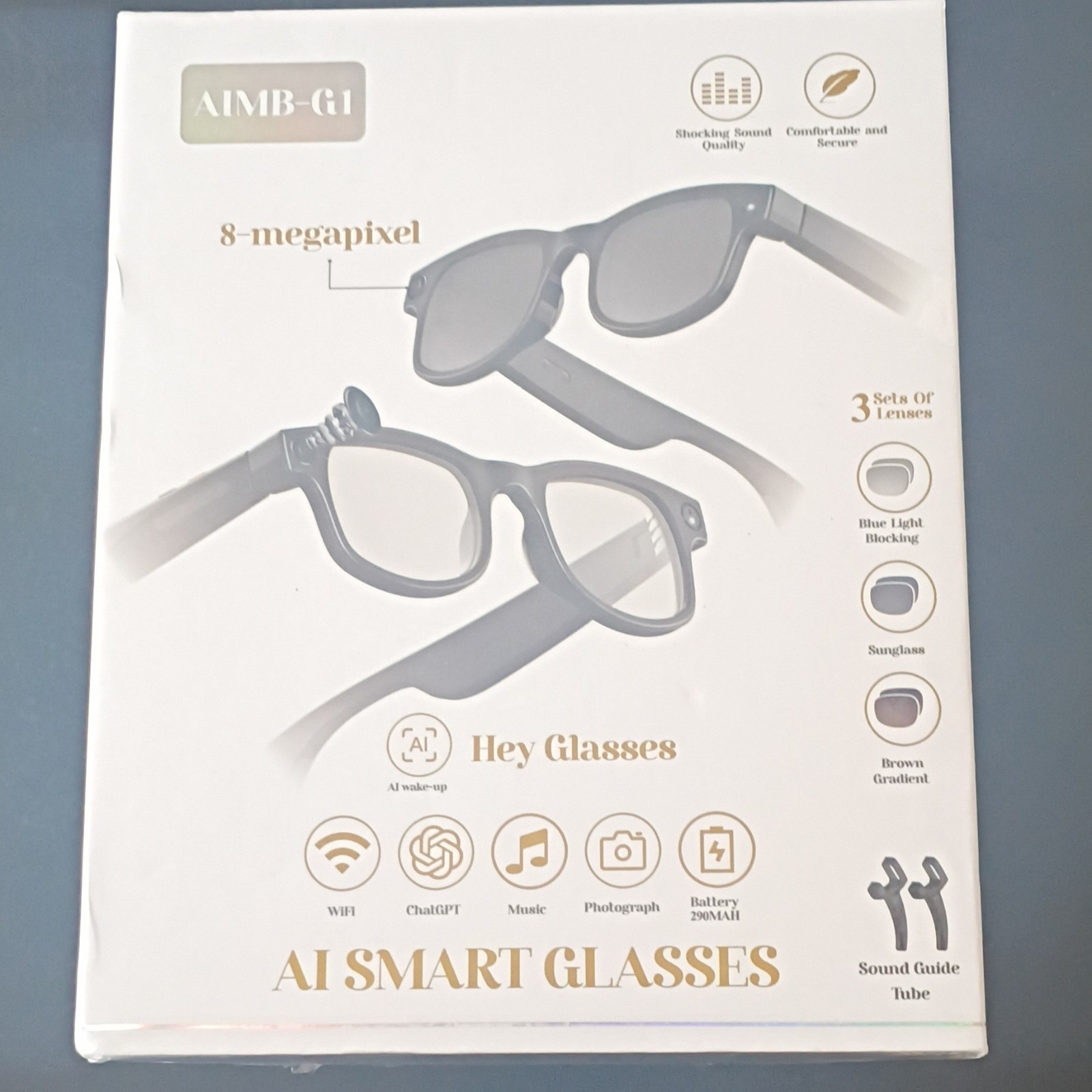 Hey Glasses AIMB-G1 AI Smart Glasses 8MP Camera Wi-Fi Bluetooth ChatGPT Music