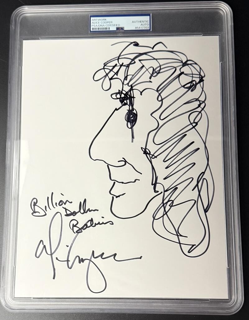 Alice Cooper Signed Autograph PSA/DNA Encapsulated Rare Original Art Sketch D