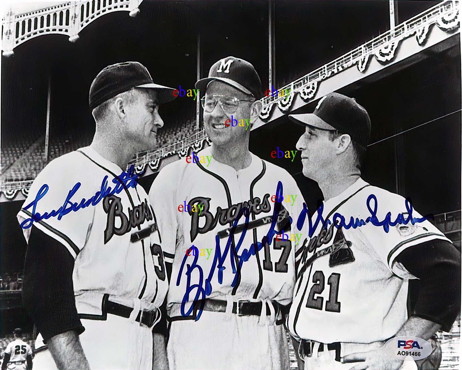 Warren Spahn Lew Burdette Bob Rush Signed Autographed 8x10 photo Reprint