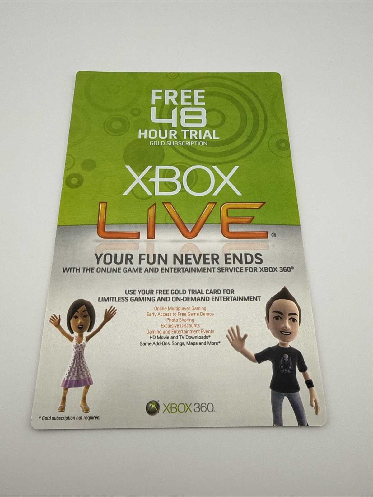 Microsoft Xbox 360 Live Gold 48 Hour Free Trial Code Scratch Card Subscription