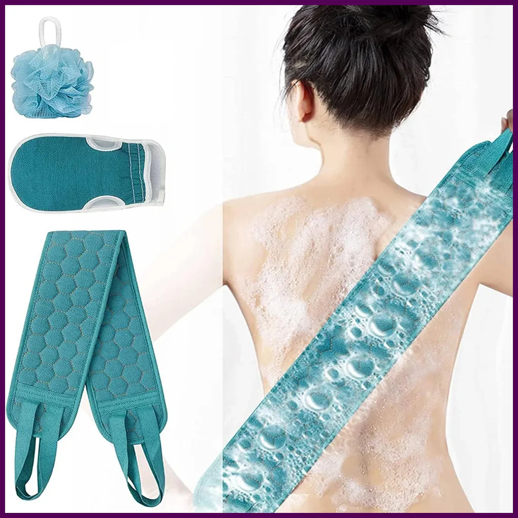 Exfoliating Body Scrubber Set - Includes Back Scrubber, Bath Glove And Shower