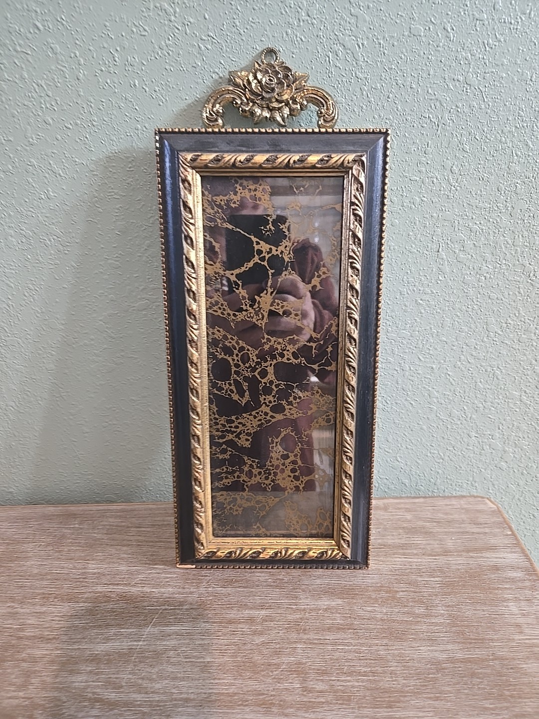 Vintage 1940s Mirror Gold Vein Wall Decor Hall Mirror, E.A Riba Company Brooklyn