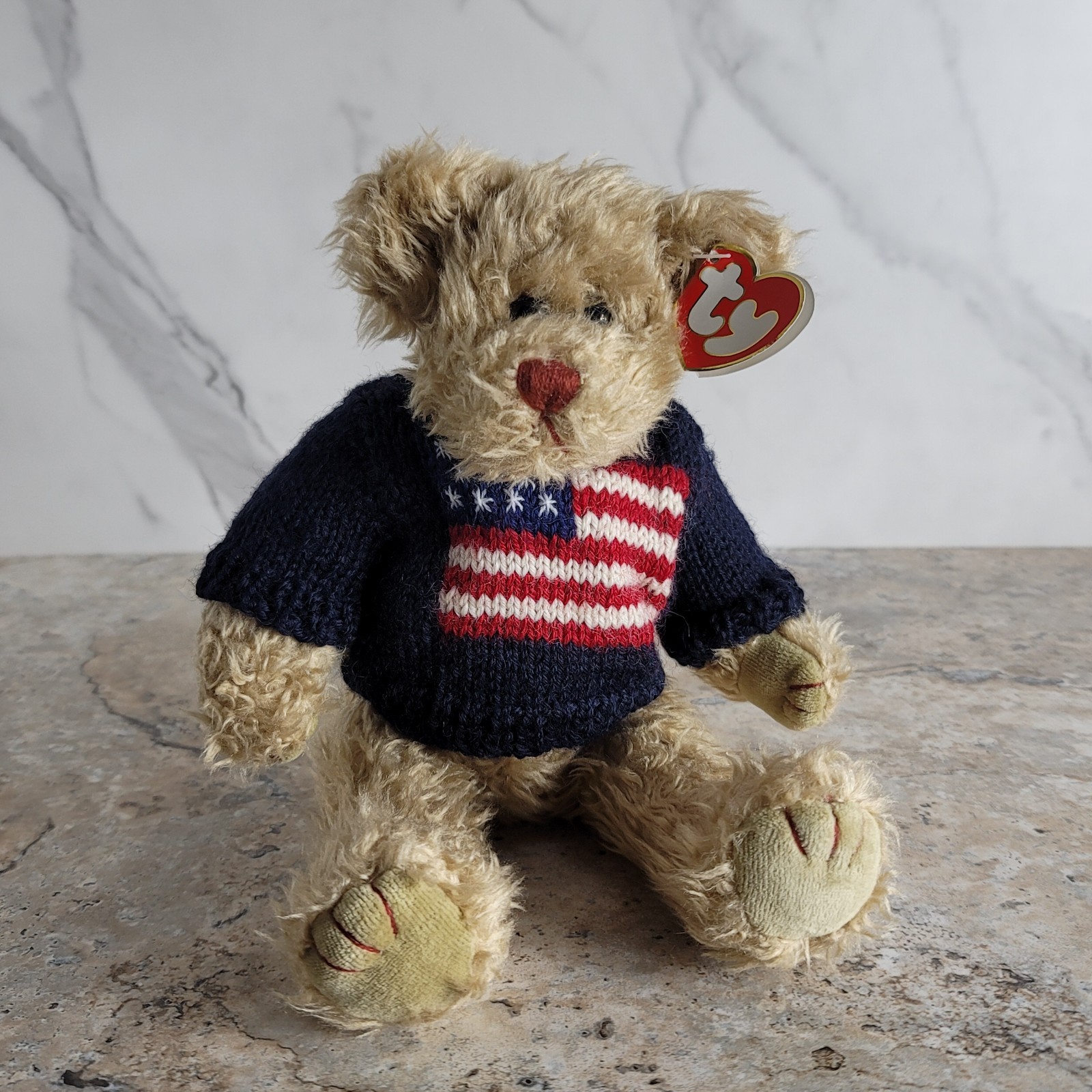 TY ATTICE TREASURES GRANT TEDDY BEAR PLUSH AMERICAN FLAG SWEATER CIRCA 1993
