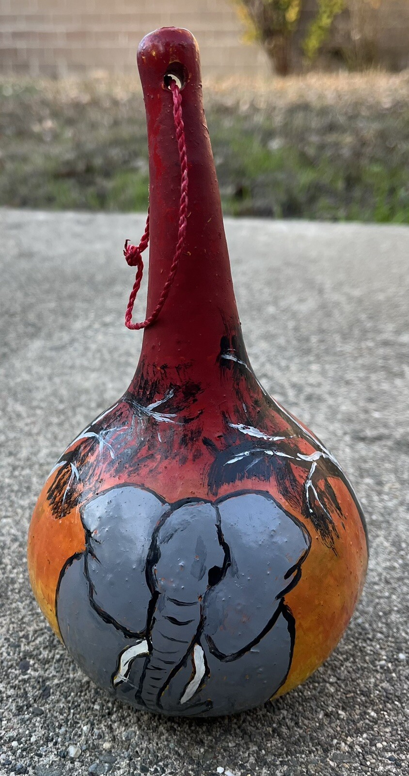 Decorative African Hand Made Painted Gourd Kenyan Animals Rhino Elephant Trees