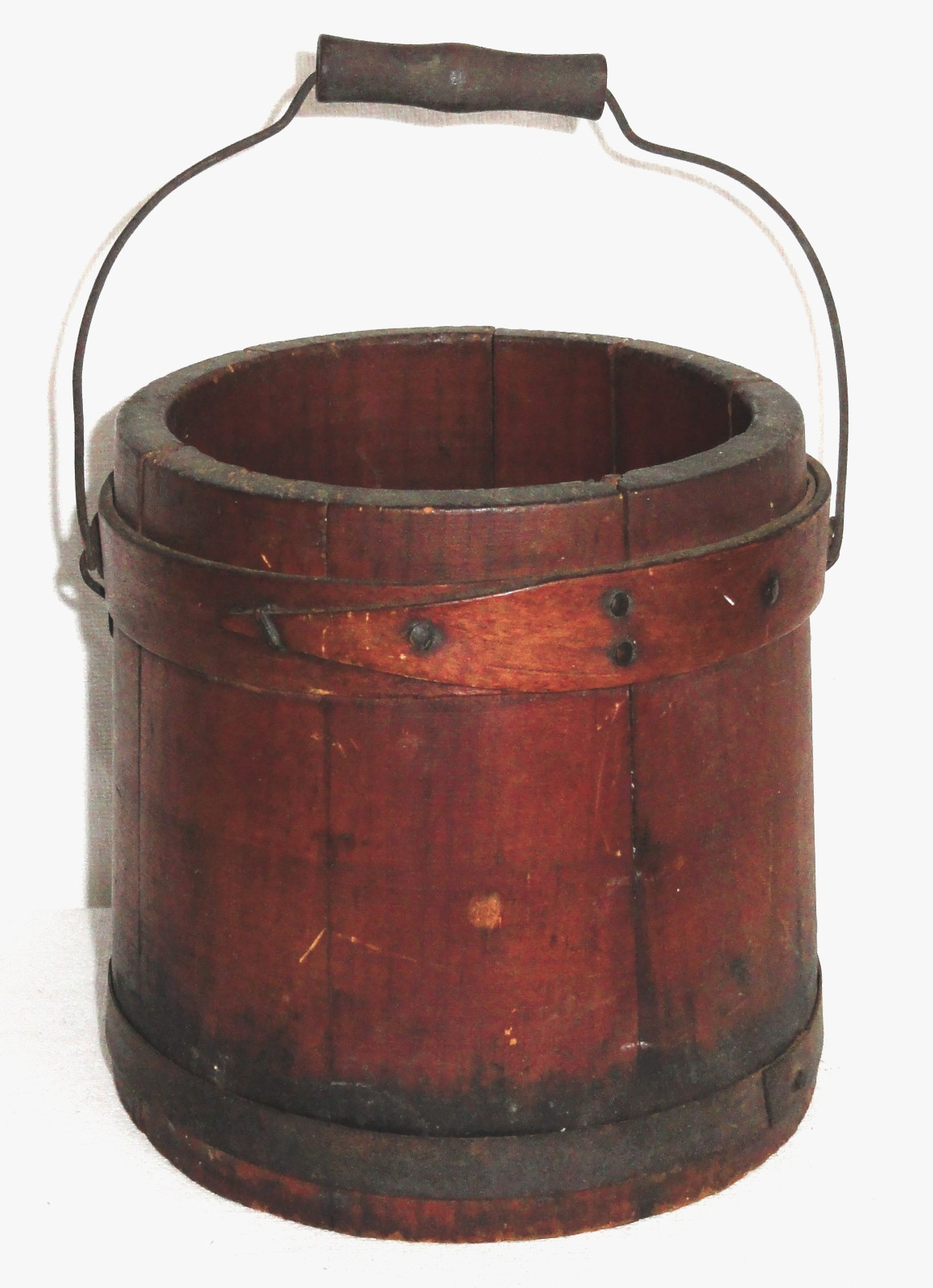 Antique Firkin ~ 6.25” Sugar Bucket/Pail ~ w/Bail Handle ~ Orig Patina ~ no Lid