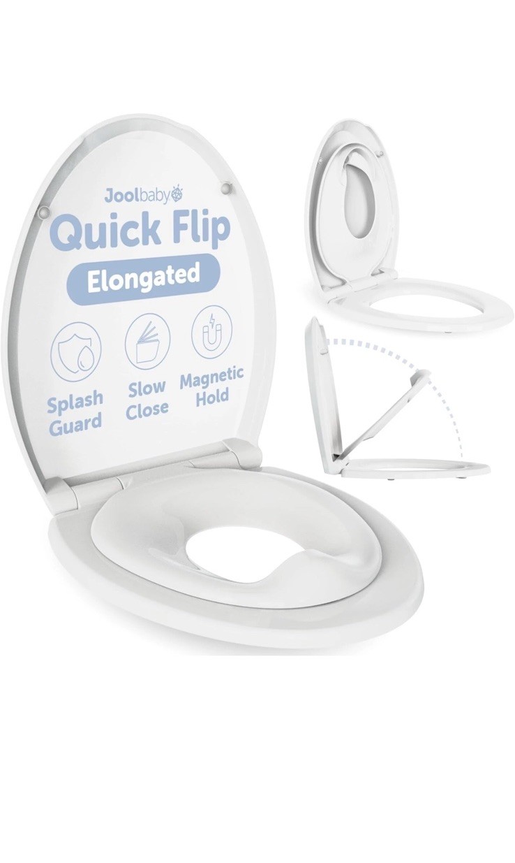Quick Flip Toilet Seat ELONGATED Built In Potty & Splash Guard Toddler White NIB