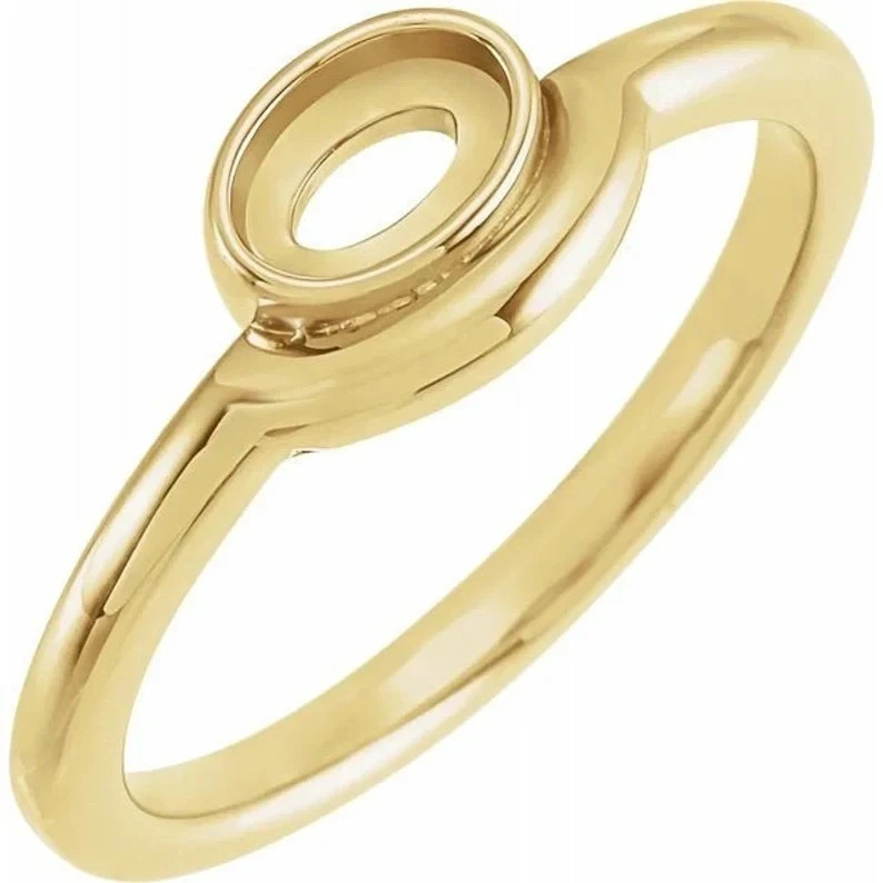 6x4mm Oval Bezel-Set Cabochon Ring Mounting Available 10K Yellow Gold Over Women