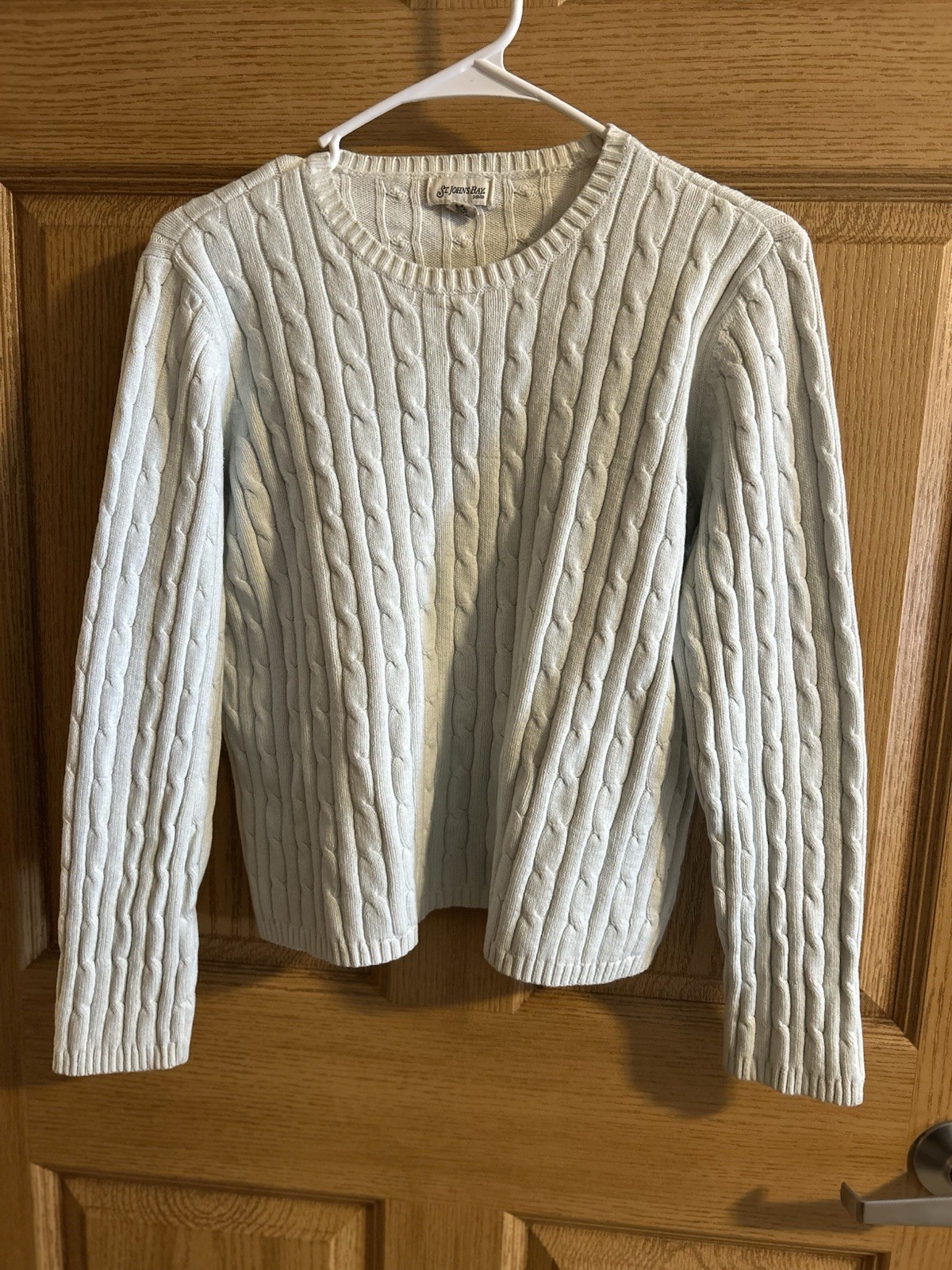 St. John's Bay Petite XL Cable-Knit Pullover Sweater Ivory Cotton