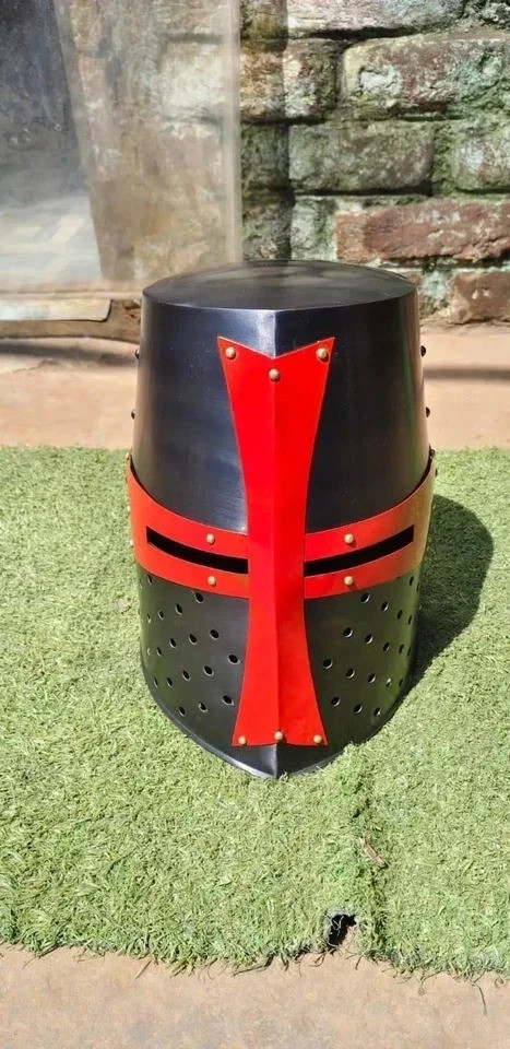 Red Cross Crusader Helmet Medieval Knight Templar Wearable Armor