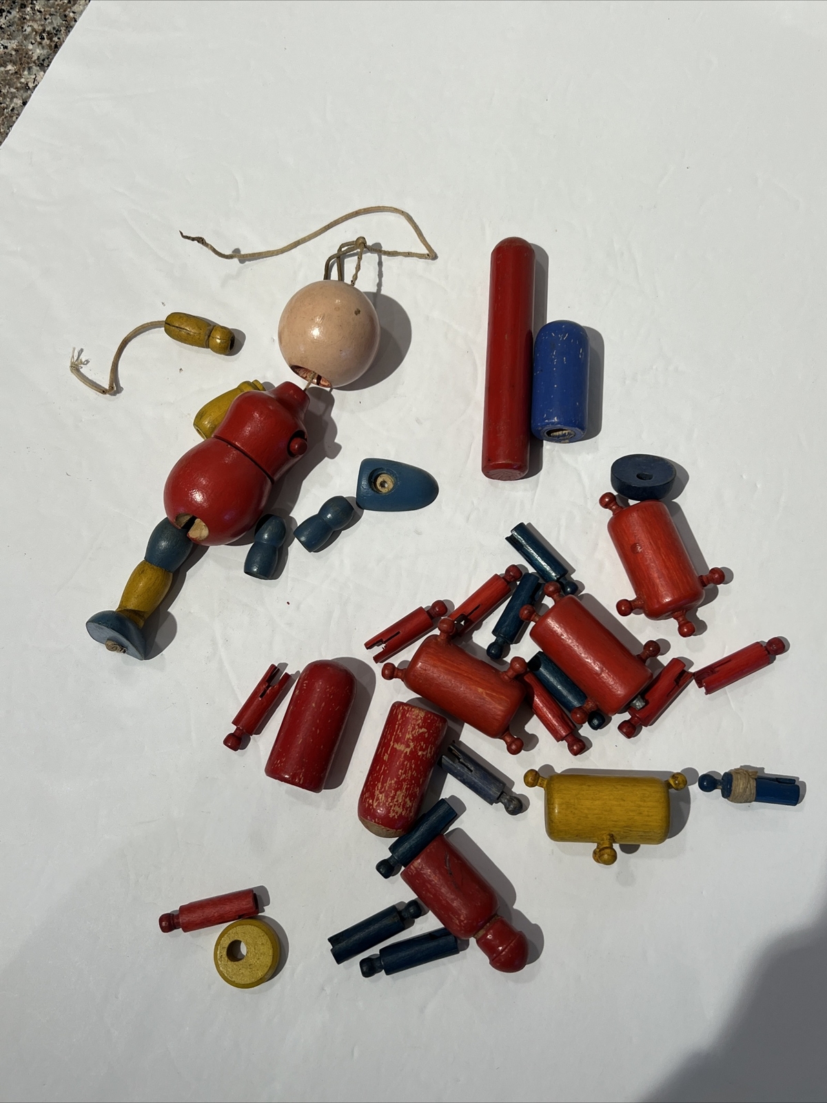 Vintage / Antique Wood Bead Doll Partial Crib Toy Doll Tinker Toy Style + 32