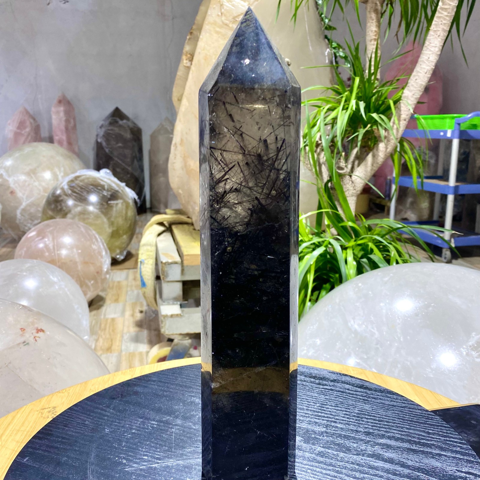 6.83LB   Natural black hair quartz amphicone tower obelisk mineral reiki
