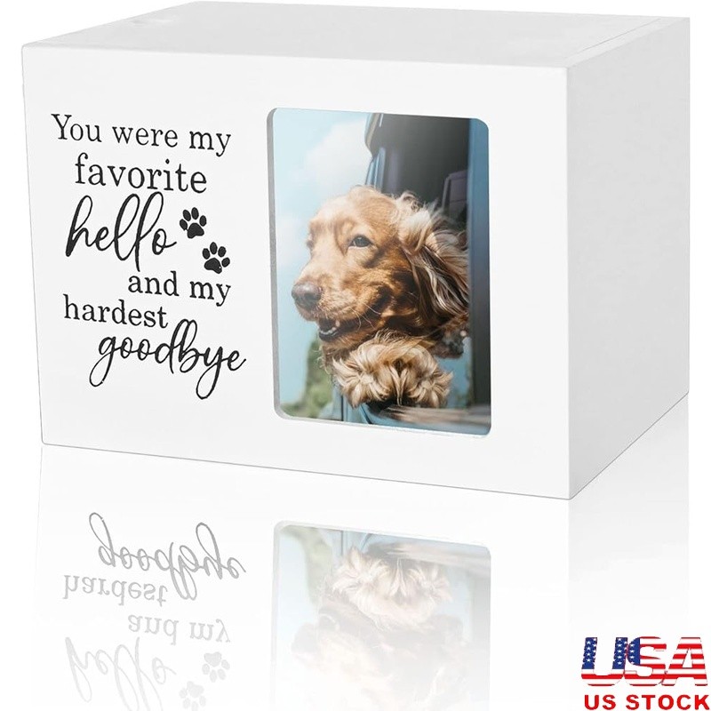 Personalized Pet Urn Wooden Memorial Box W/ Photo Frame Remembrance Gift New