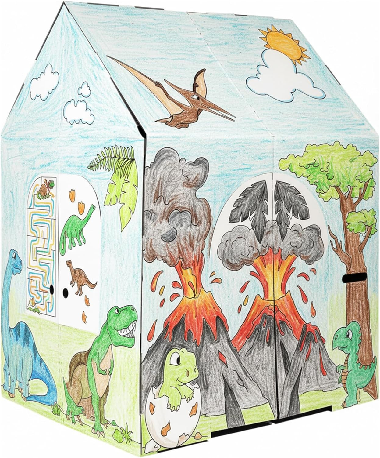Cardboard Dinosaur House - Kids Art & Craft for Indoor & Outdoor Fun, Color Dino
