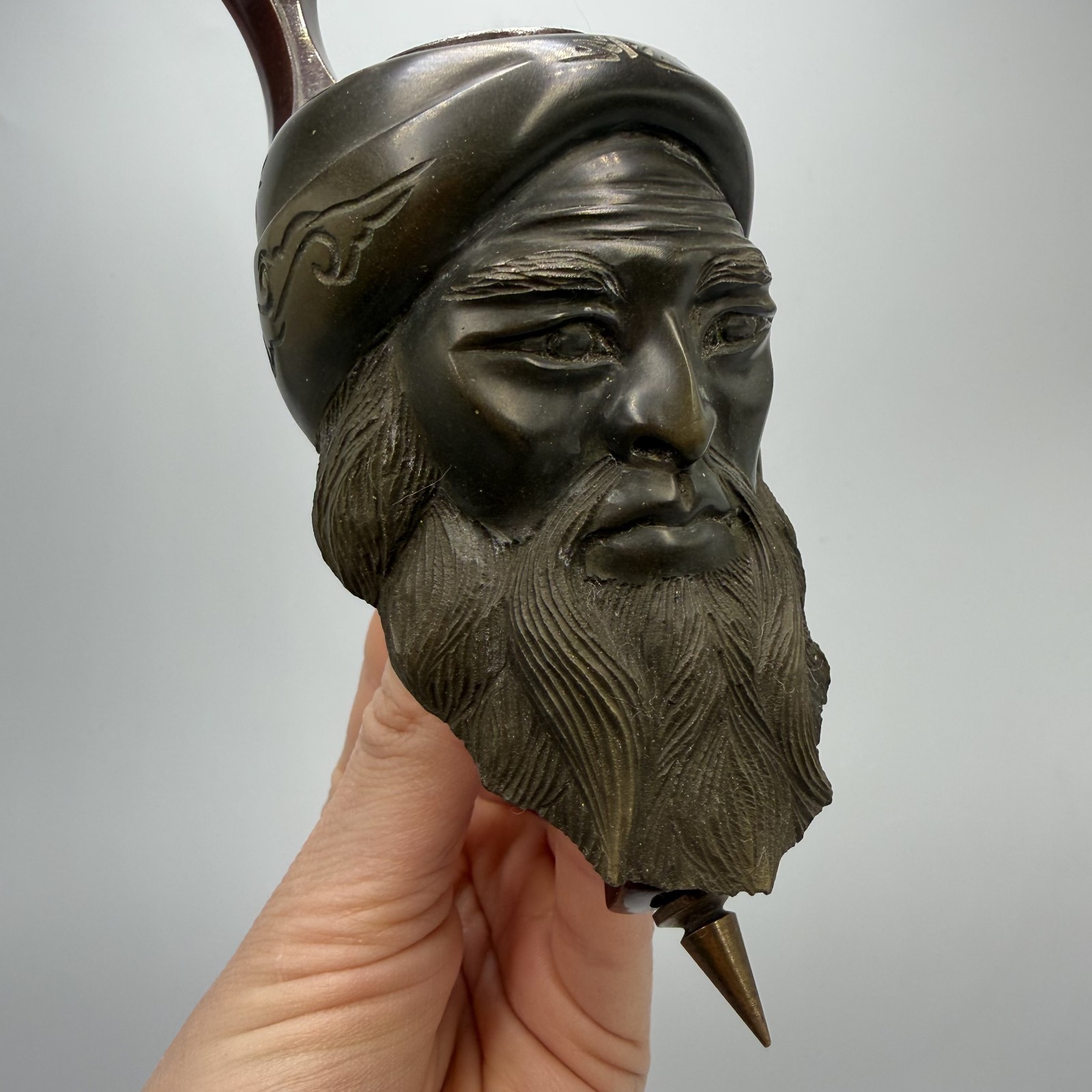Antique Hand Carved Smoking Pipe Bearded Man Turban Bakelite Rare 34cm