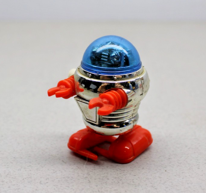Vintage 1978 Tomy Rascal Robot Pocket Bot 2" Walking Wind-up Toy Blue Dome #1