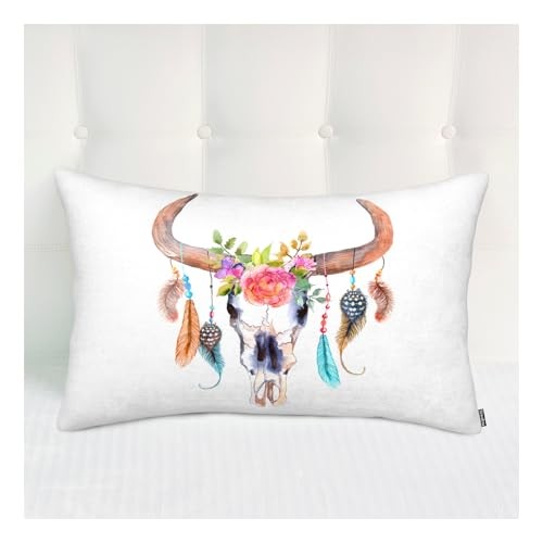 Pillow Protector, Decor Throw Pillows for Bedroom Red Flowers Bull Skull
