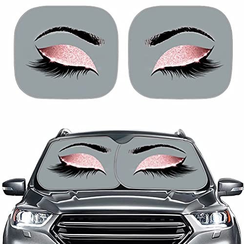  Ladies Print Car Windshield Sunshade UV Protection 2 Piece Rectangle Wind Eyes