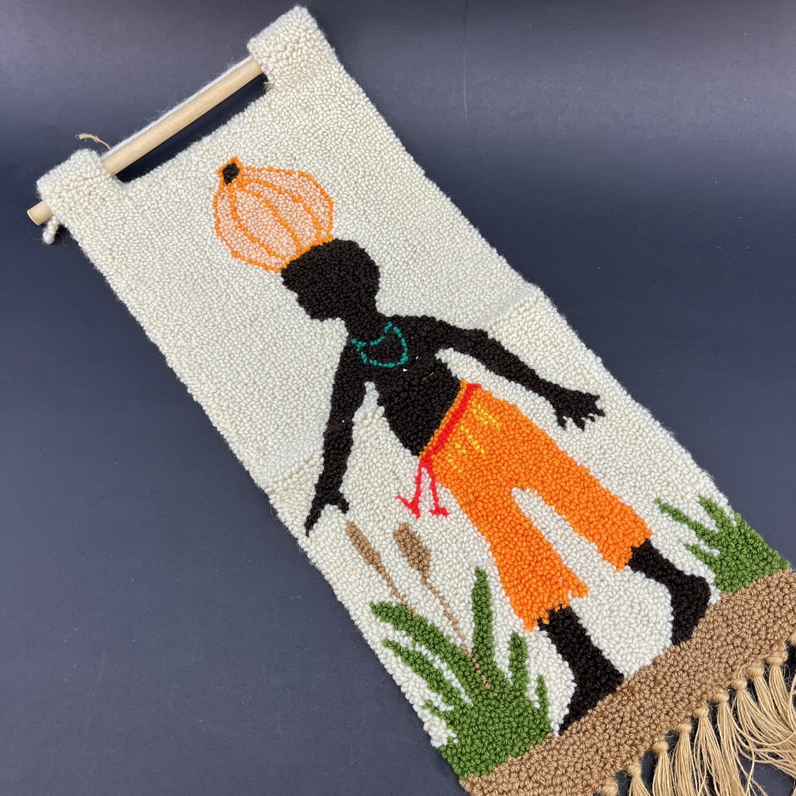 1960’s Retro Reggae Man 20” ￼Wall Hanging Fabric Weaving ￼Midcentury￼ ￼Vintage