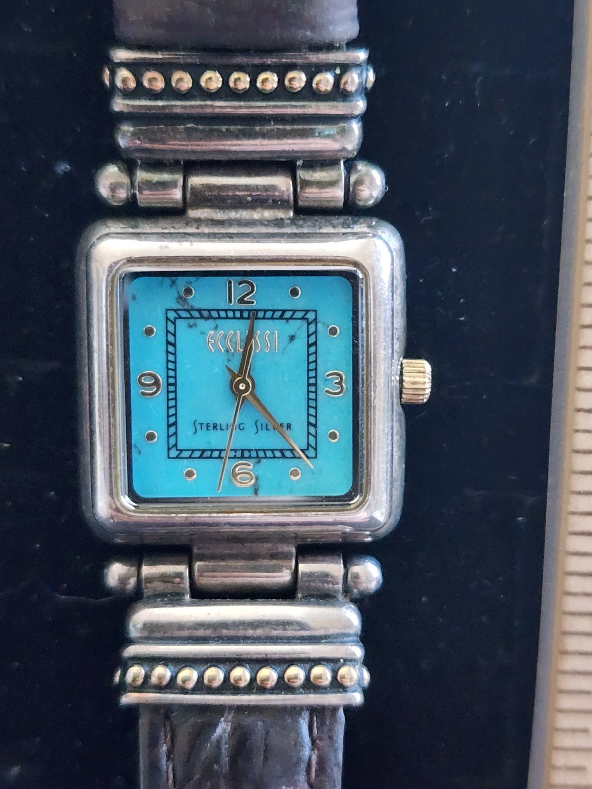 Ecclissi Sterling Silver Women's Watch Works Runs Keeps Time Used Black Band