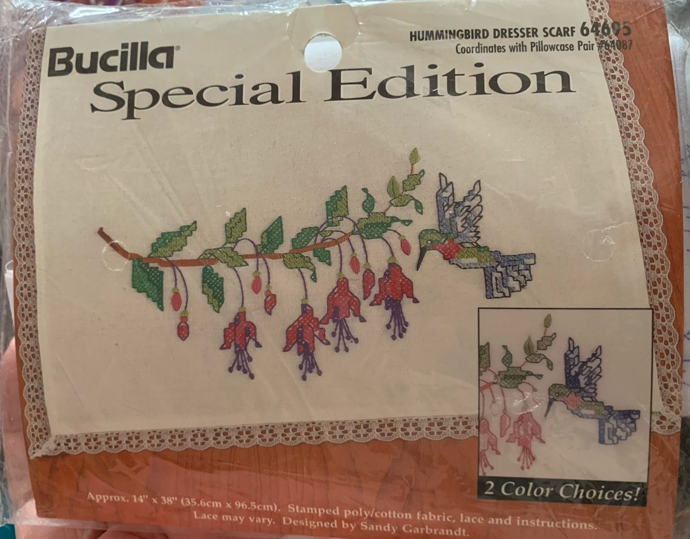 Bucilla Special Edition Hummingbird Dresser Scarf Kit #64695 Open**