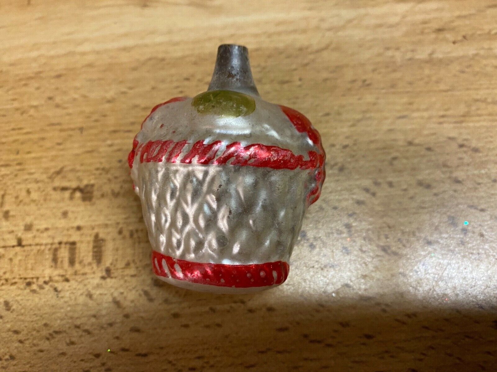 Vintage Basket Mercury Glass Christmas Ornament Feather Tree 2 1/4"