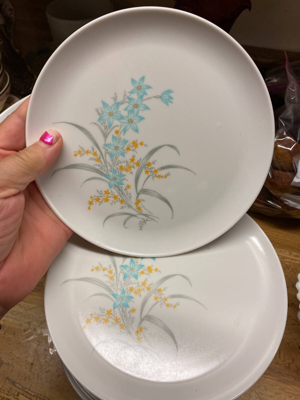 3 Melmac Melamine MCM California Blue Gold Flowers Dinner Plates 10" Duraware