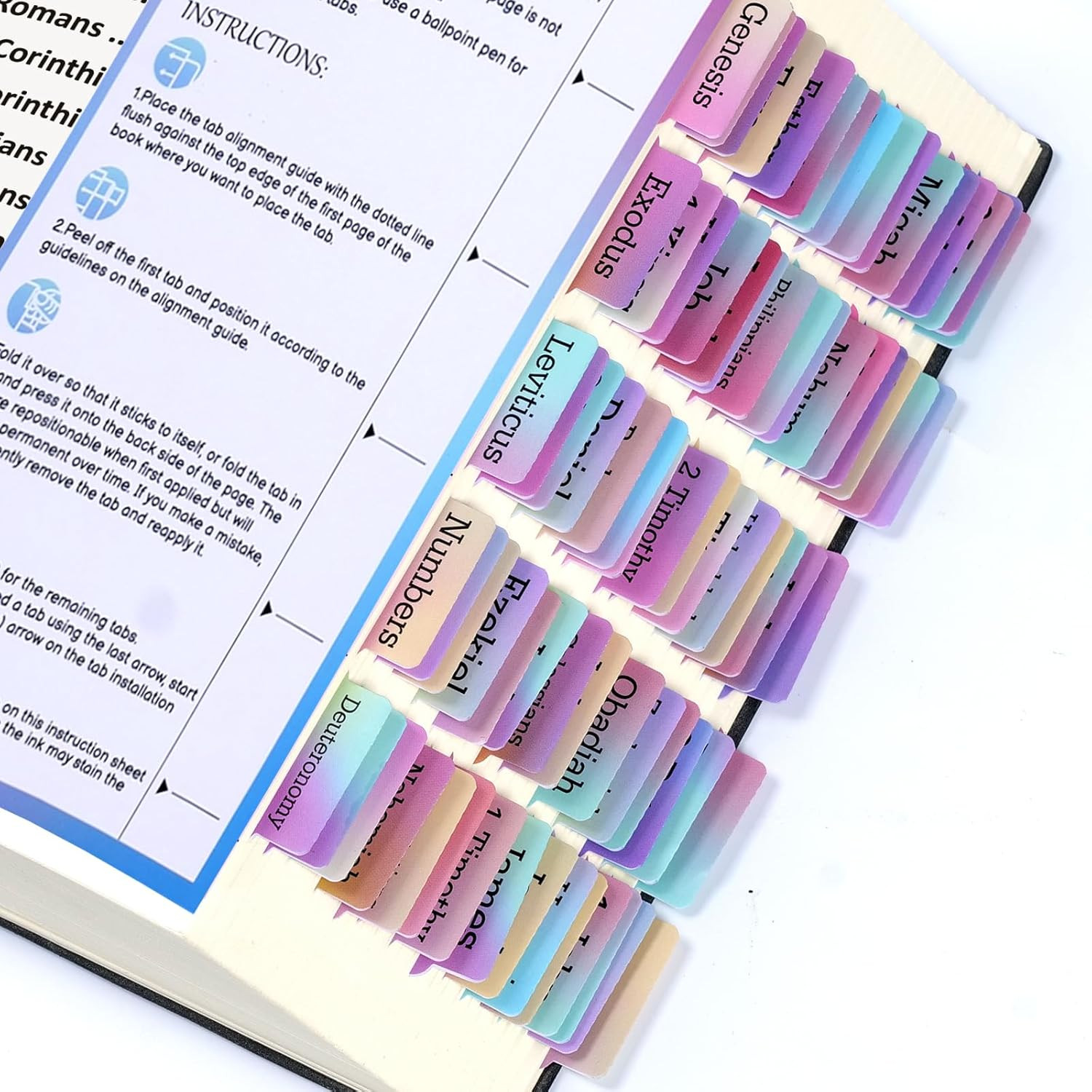Laminated Bible Tabs for Women&Men，75 Pcs Large Print for Bible Study,Rainbow St