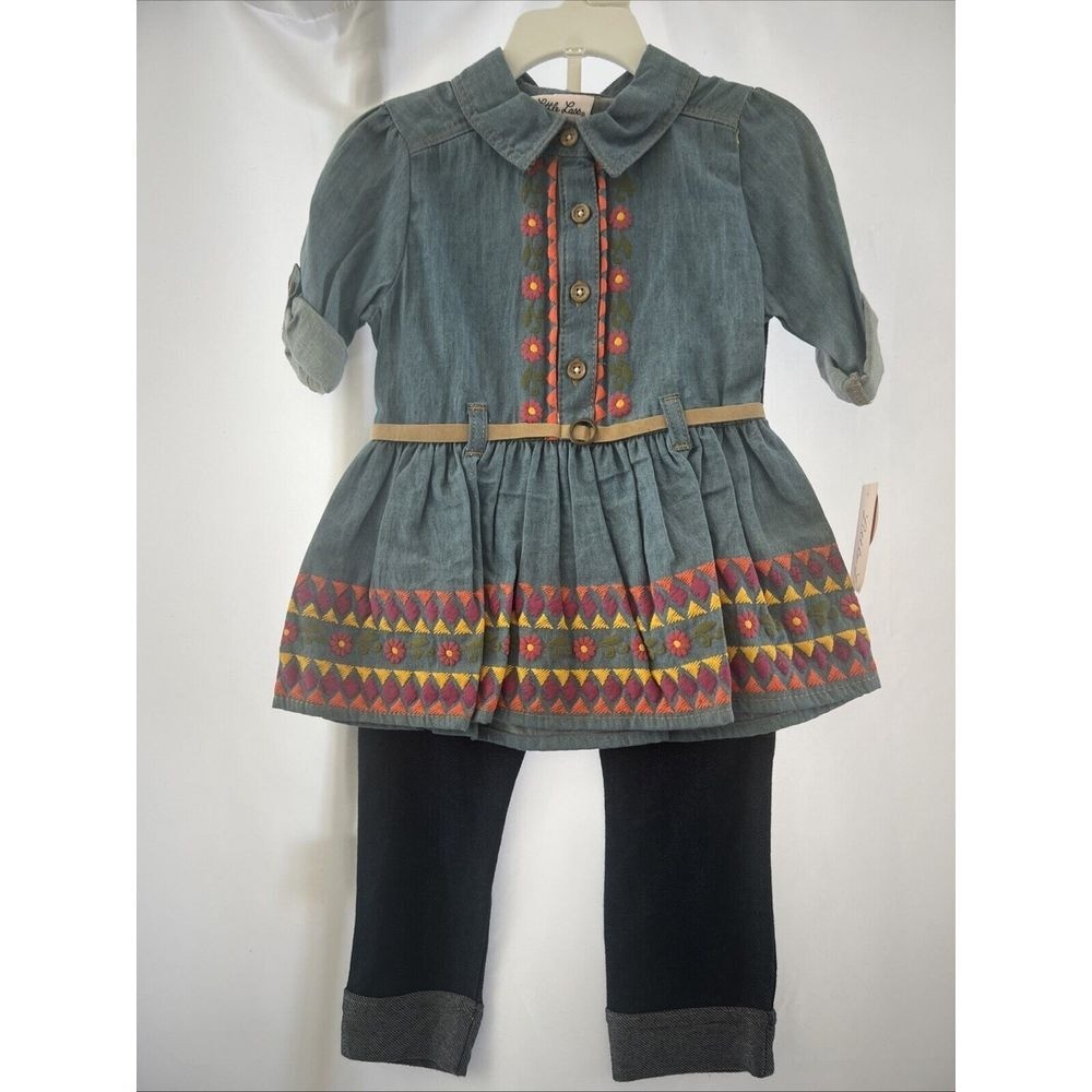 Little Lass Girls Infant Toddler 24 Month Western Denim 2 Piece Outfit NEW
