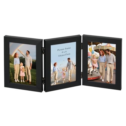  3 4x6 Picture Frame Folding, Triple Hinged Photo Frames for Triple 4x6 Black