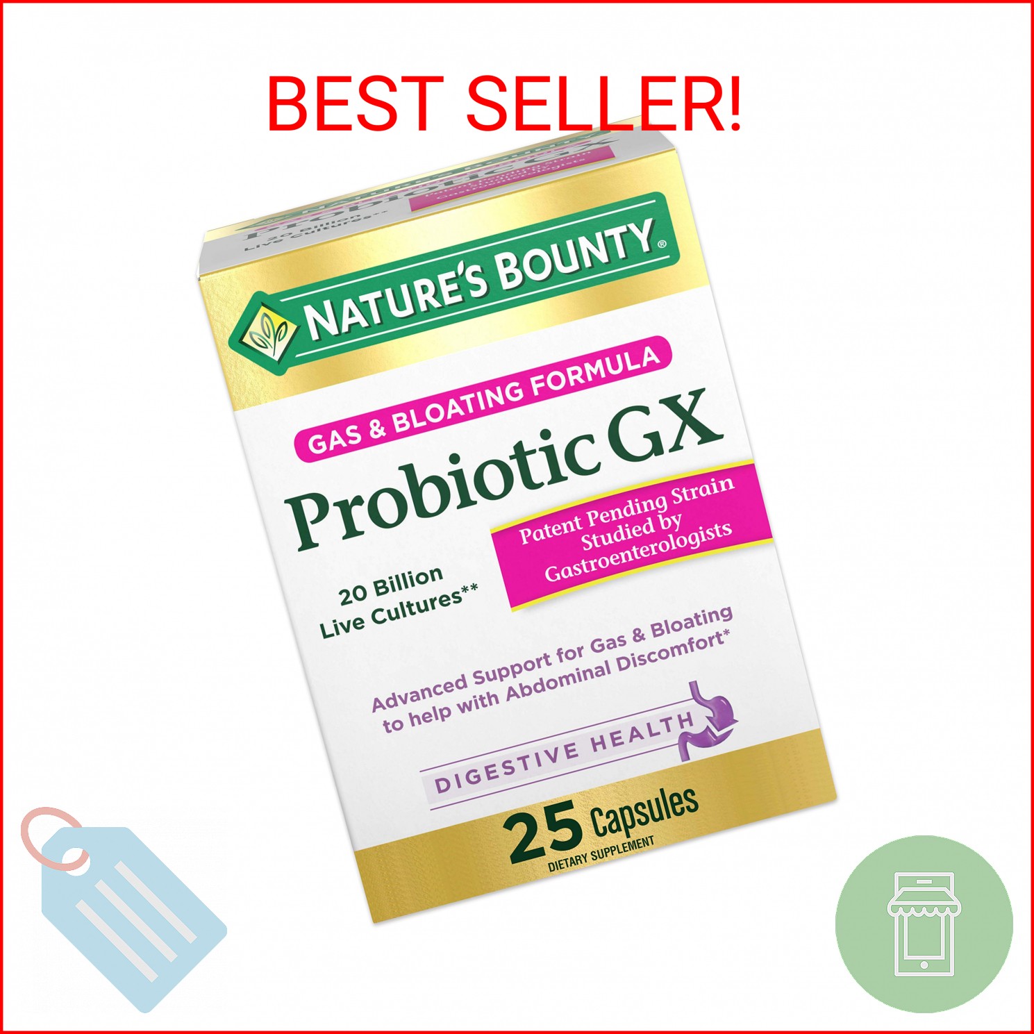 Nature's Bounty Probiotic GX, Helps with Occasional Gas and Bloating, Dietary Su