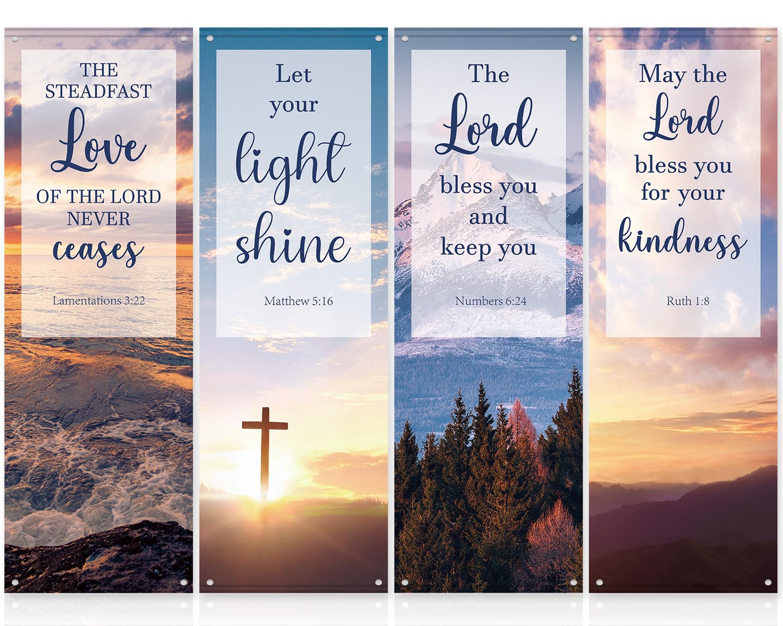 4Pcs Church Banners with Scripture for Sanctuary 59 x 24 inches, Colorful 