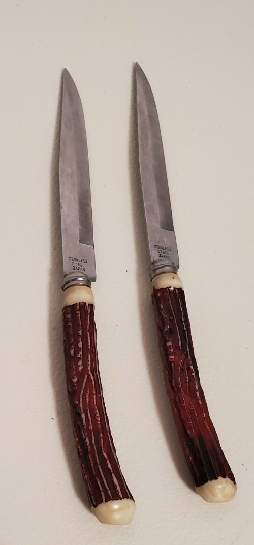 Vintage Steak Knives -Faux Antler Set of 2 - Stainless Steel Japan