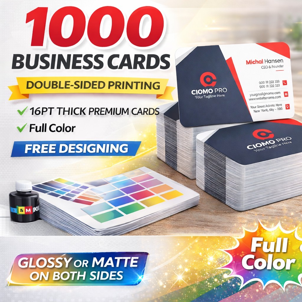 1000 Business Cards Full Color 2 Side Printing UV Coated-Free Design