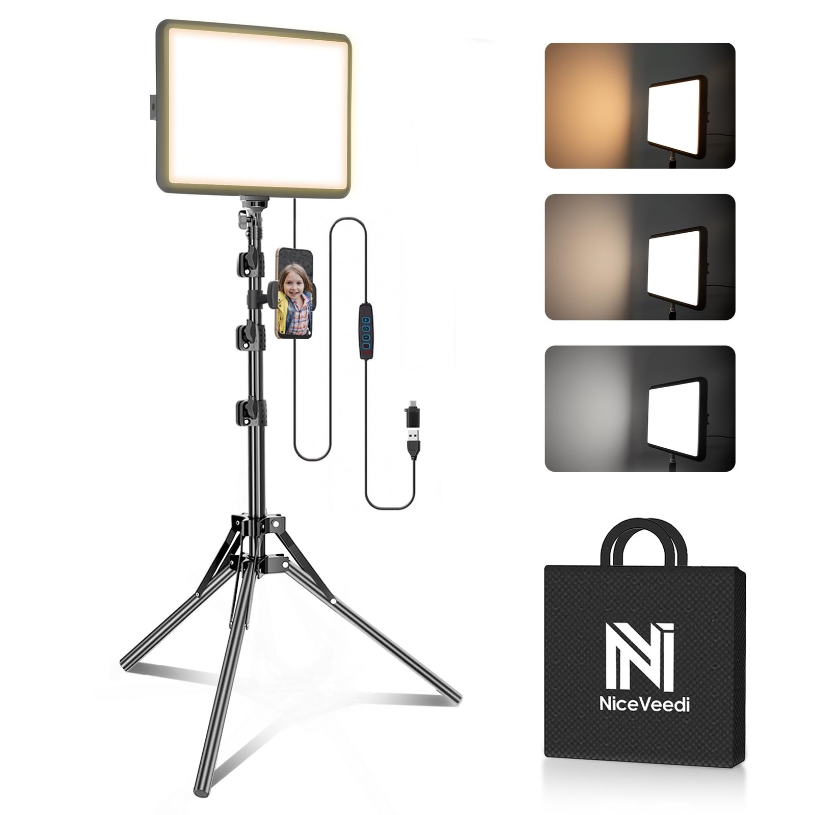 NiceVeedi 1-Pack Photography Lighting Kit, 2800-6500K Bi-Color LED Video Light