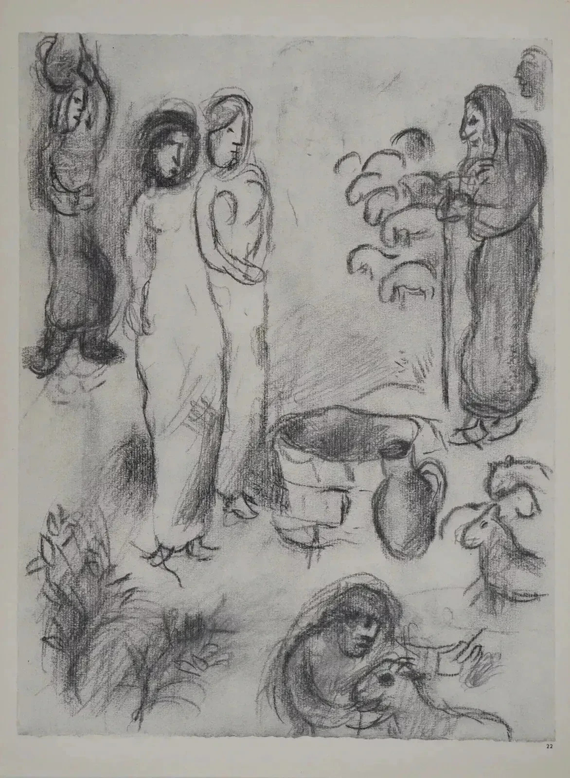Marc CHAGALL : Les deux filles au puit, Léa et Rachel, Héliogravure, 1960