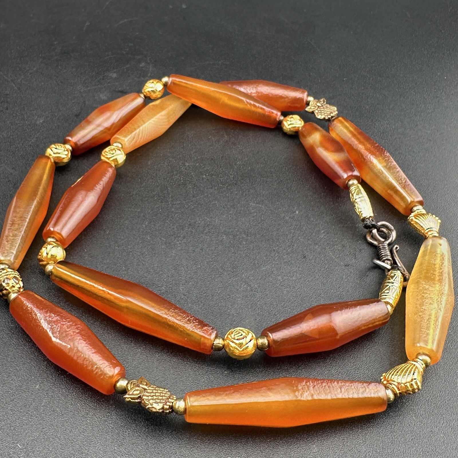 Vintage Himalayan Tibetan Carnelian Agate Pipe Shape Beads Necklace