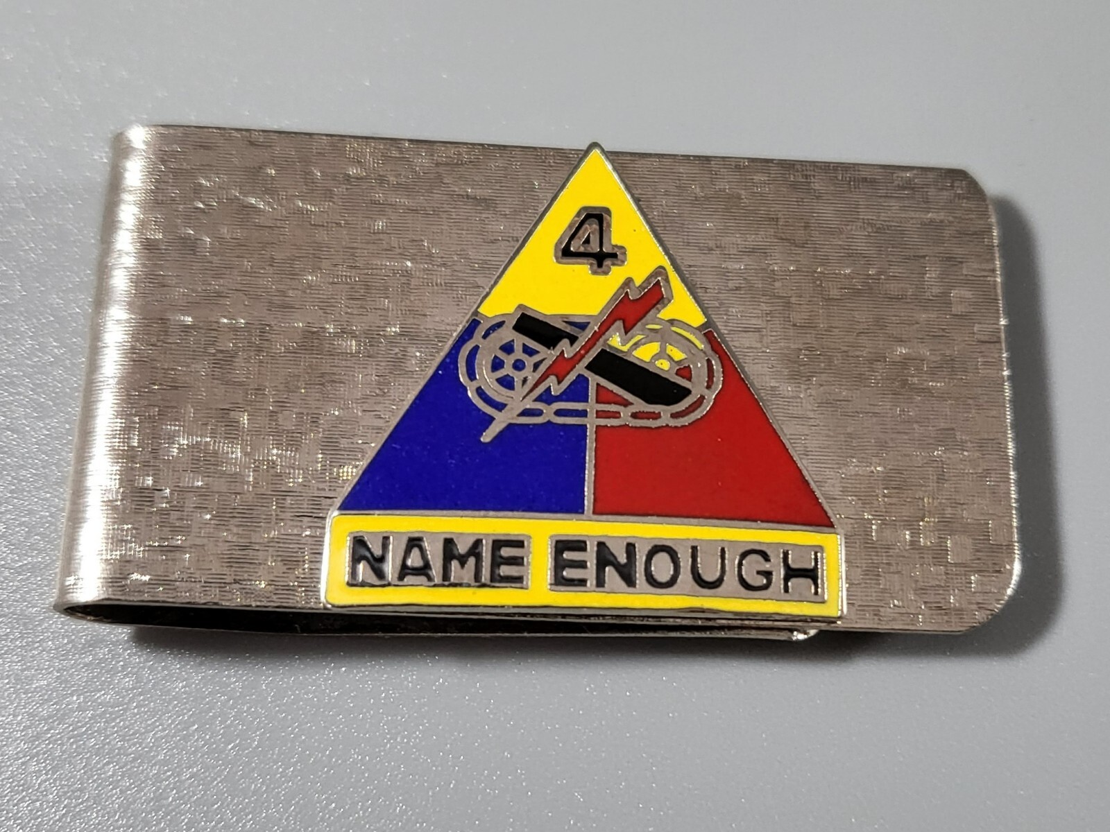 Vintage US Army 4th Armored Division Name Enough Metal Money Clip Fourth
