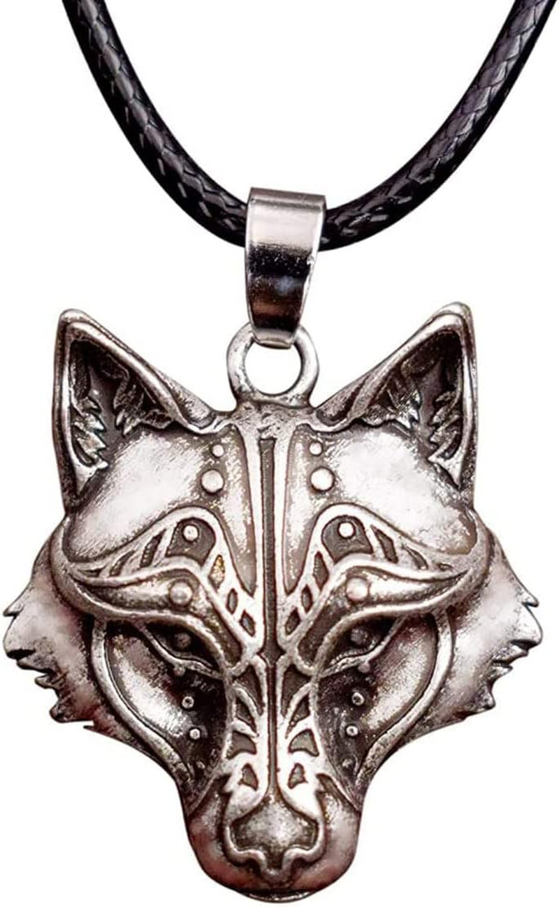 Wolf Necklace, Viking Wolf Head Pendant, Animal Totem Jewelry Gift for Men and W