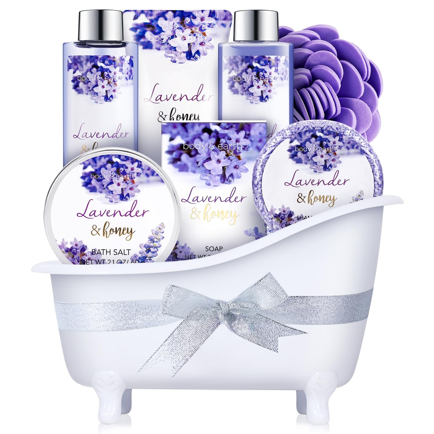 Body & Earth Bath and Gift Set - 8 Pcs Lavender Spa 8 Piece Set, purple 