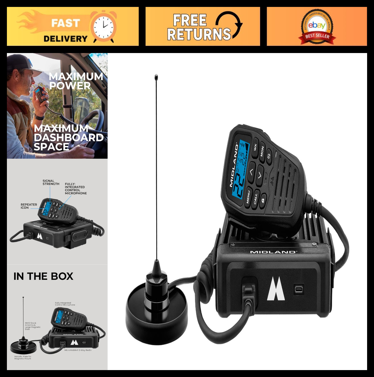 GMRS Mobile Two-Way Radio with NOAA Weather Alert - Repeater Capable, Magnetic M