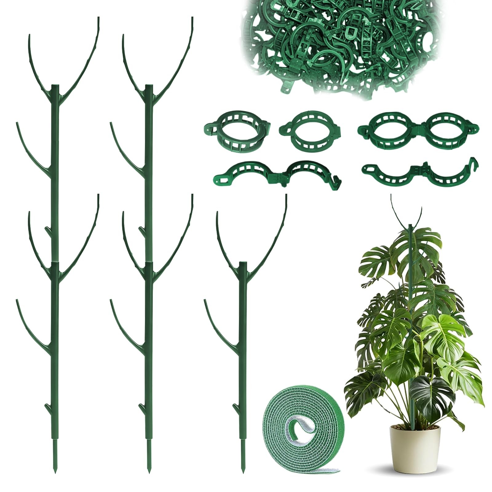5pack Adjustable Plant Support Pole – Stackable Indoor/Outdoor Green 