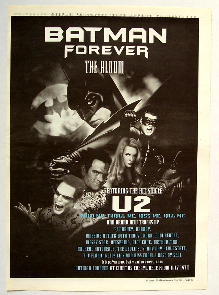 BATMAN FOREVER 1995 UK POSTER ADVERT OST U2 HOLD ME THRILL ME KISS ME KILL ME