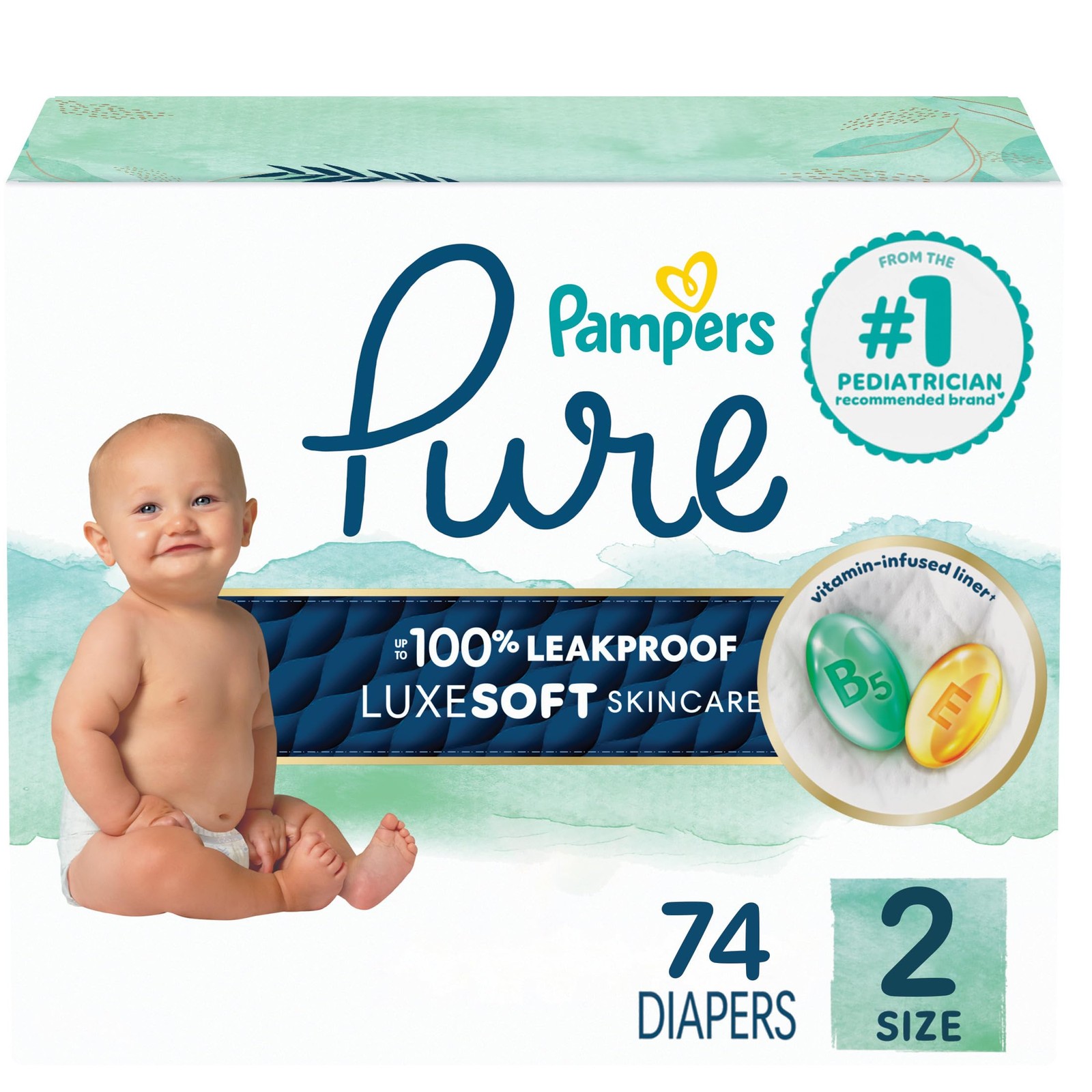 Pampers Baby Diapers - Pure Protection - Size 2, 74 Count, for up to 100%