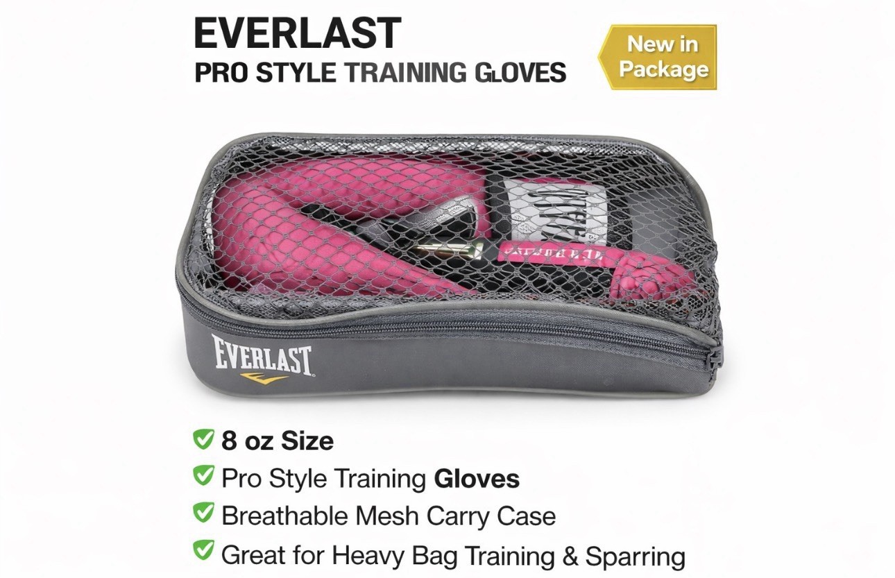 Everlast Pro Style Training Gloves 8 oz Pink Black Boxing Sparring Mitts