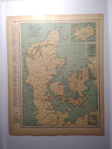 1929 Vintage DENMARK & ICELAND Atlas Map Antique Rand McNally Premium Atlas